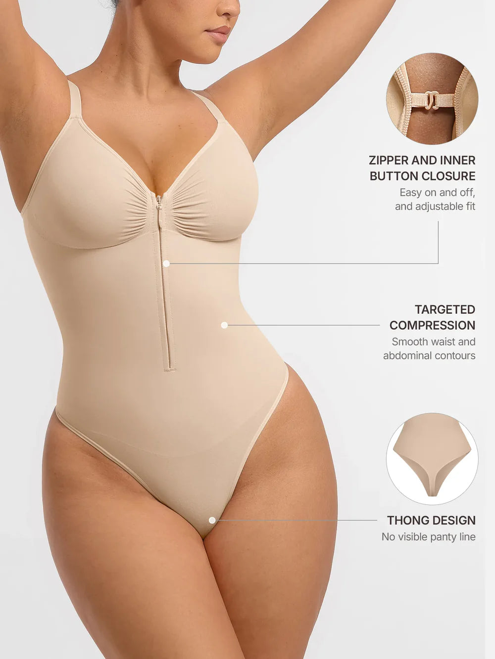 Lovisy Seamless Tummy Control Zipper Sculpt and Support Bodysuit