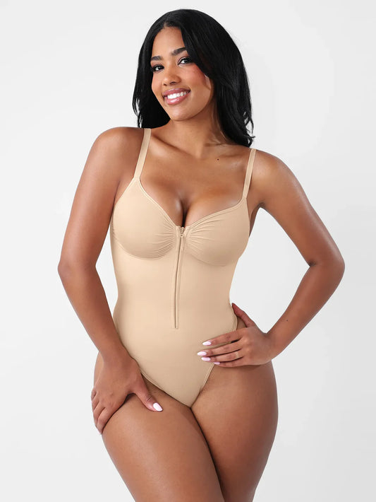 Lovisy Seamless Tummy Control Zipper Sculpt and Support Bodysuit