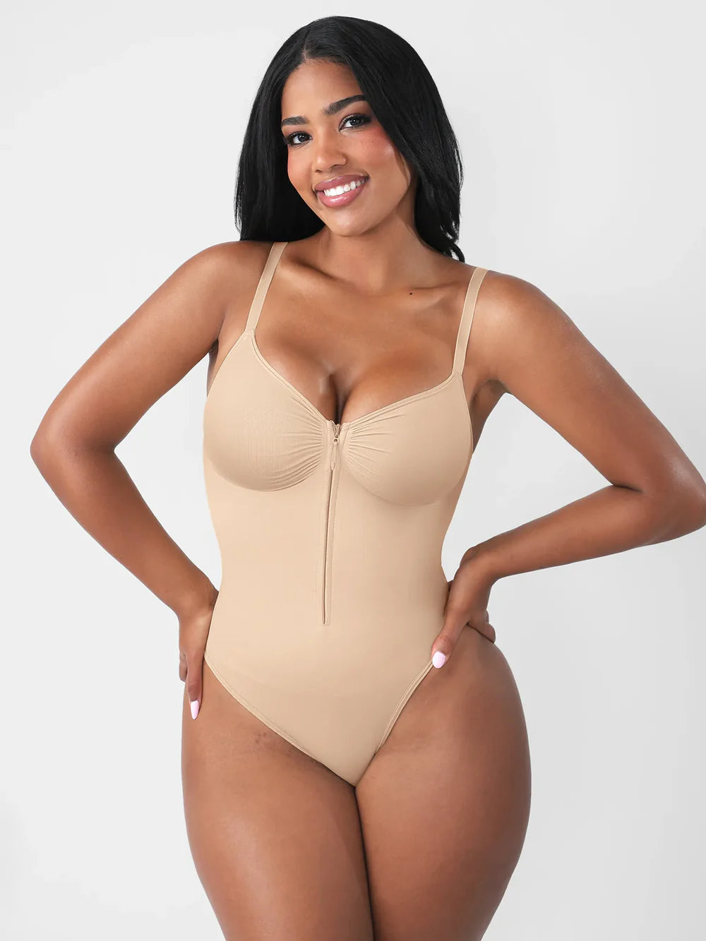 Lovisy Seamless Tummy Control Zipper Sculpt and Support Bodysuit